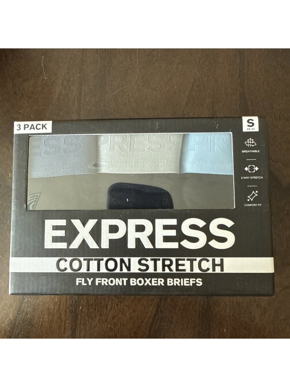 Express 3 Men's Cotton Stretch Fly Front Boxer Briefs Small (28-30)